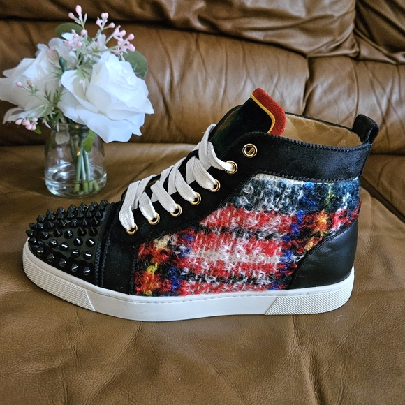 Women's Christian Louboutin Multicolor Velvet Wool Designer Sneakers Size 8 US - Picture 6 of 16